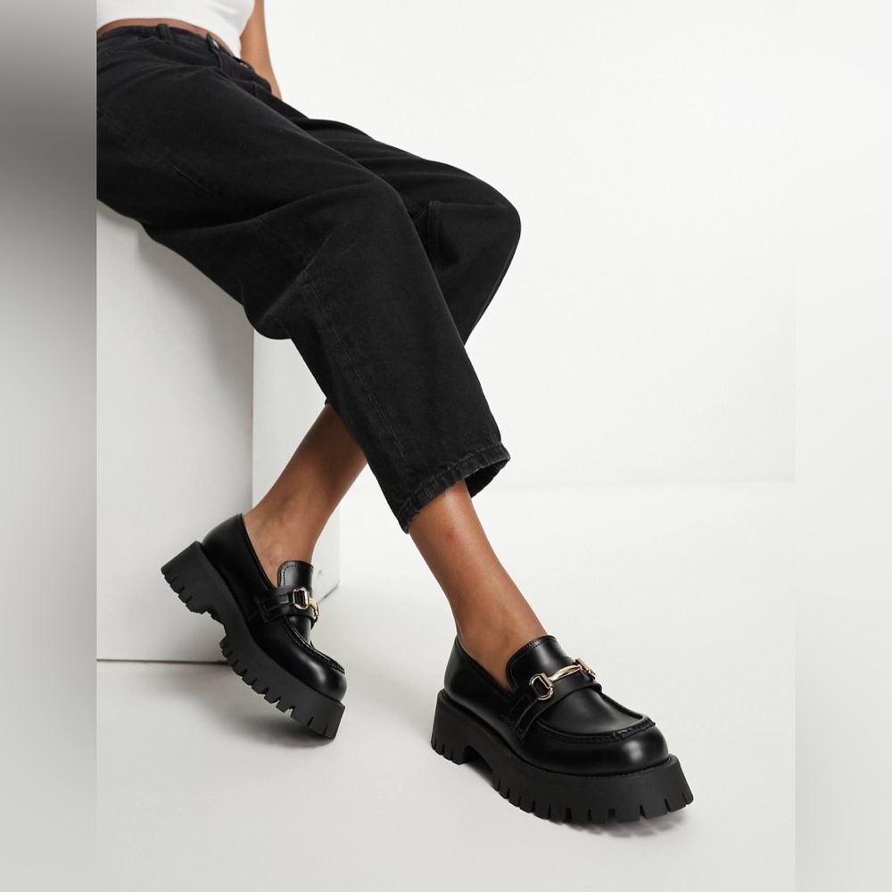 ASOS Black Chunky Loafers with Gold Buckle